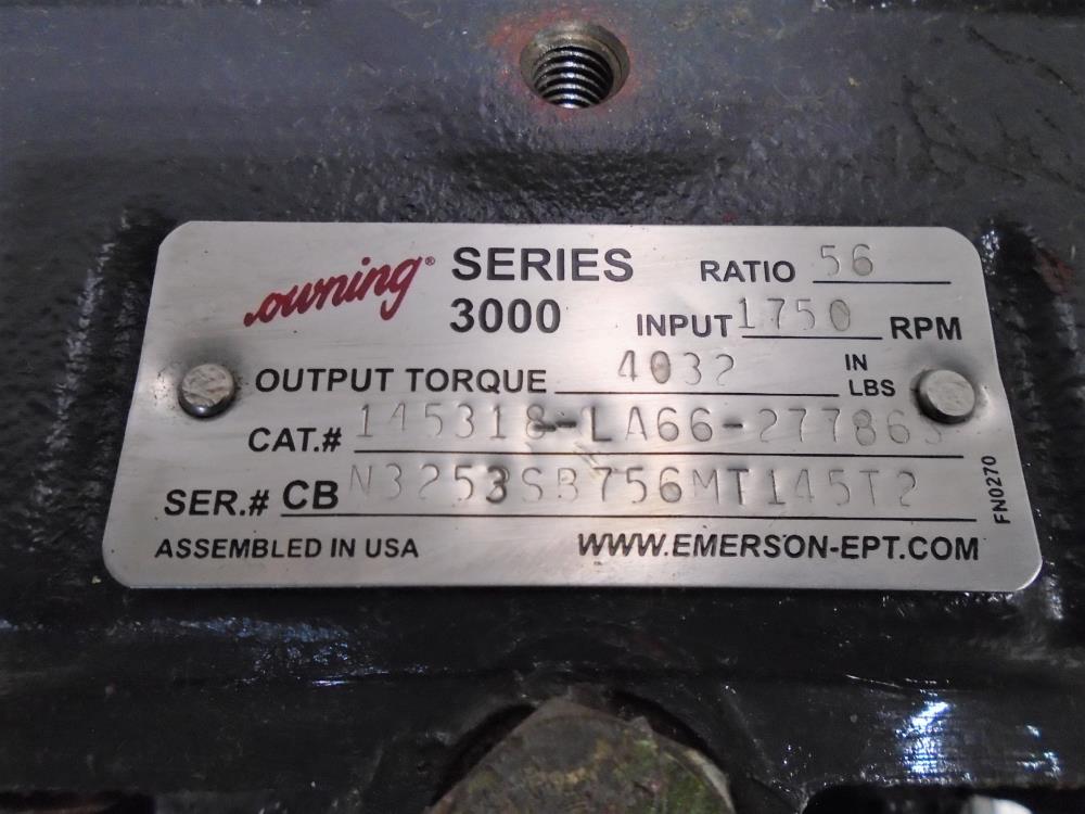 Browning Series 3000 Gearbox 145318-LA66-277863, 56:1 Ratio W/ 2 HP Motor